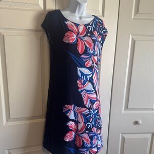 Tommy Bahama Black Dress with Pink and Blue Floral Design